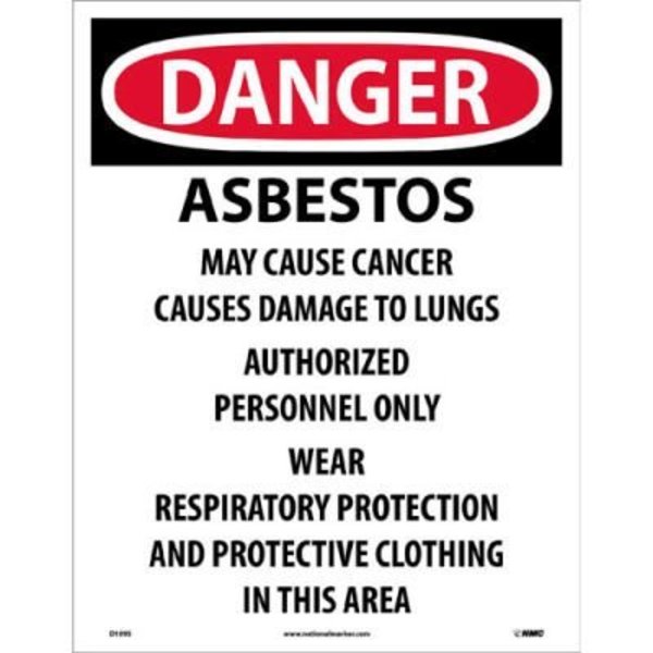 National Marker Co NMC OSHA Sign - Danger Asbestos Cancer & Lung Disease Hazard, Paper, 18in x 14in, 200/PK D1095